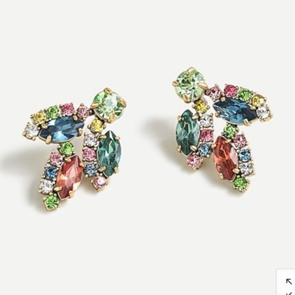 J. Crew Multicolor Crystal-Studded Leaf Earrings